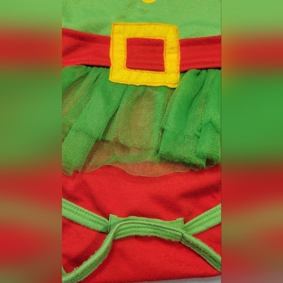Costumes USA Christmas Elf outfit, onesie, red, green, yellow - Picture 6 of 10